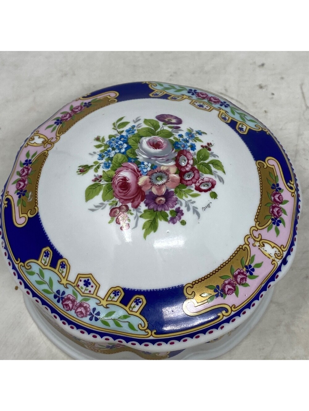 C.A. and Limoges French Porcelain Trinket Bowl with Lid 5.25" Wide 3" Tall